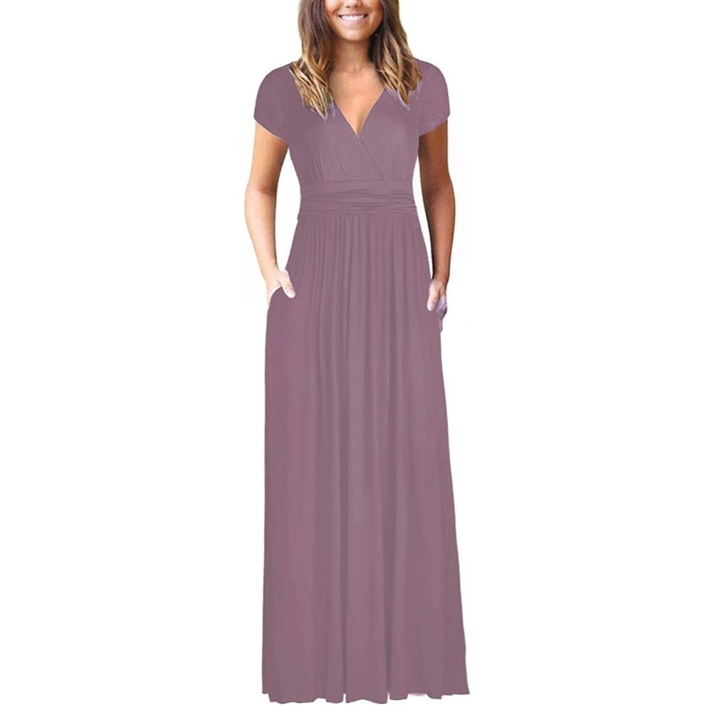 Ouges Womens Long Sleeve V-Neck Wrap Waist Maxi D… - image 1